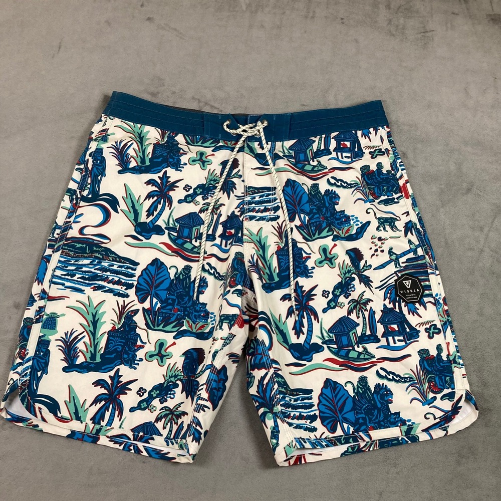 Vissla Mens 34 Upcycle Coconut Poly Stretch Board Shorts Tropical Monkey Print